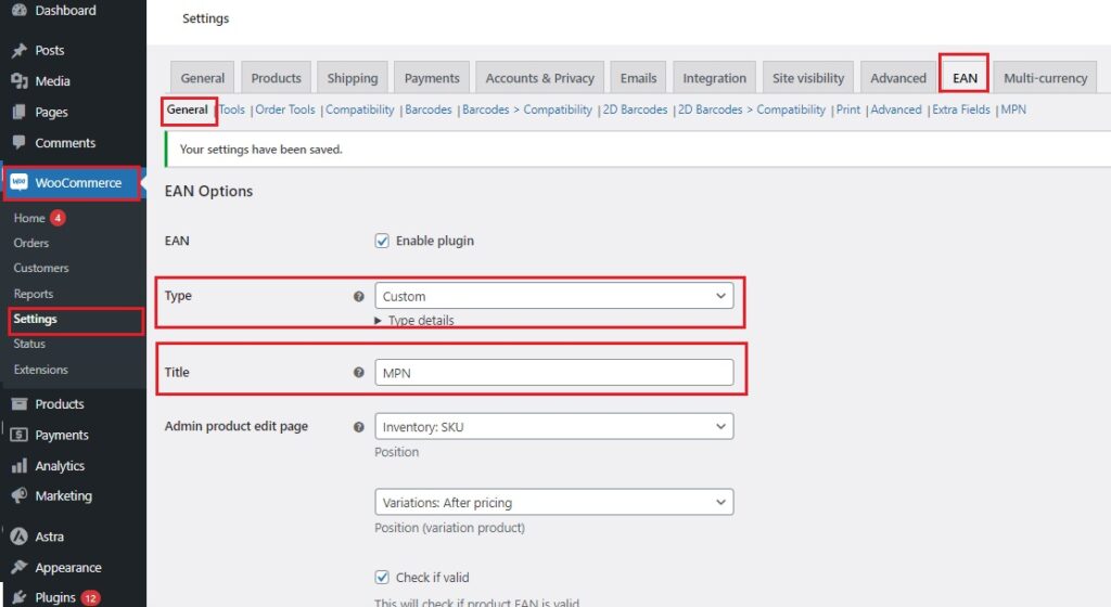 Add WooCommerce MPN- Adjust Settings for MPN