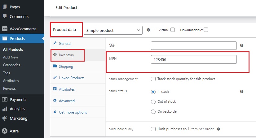 Add WooCommerce MPN- Assign MPN to Products 2