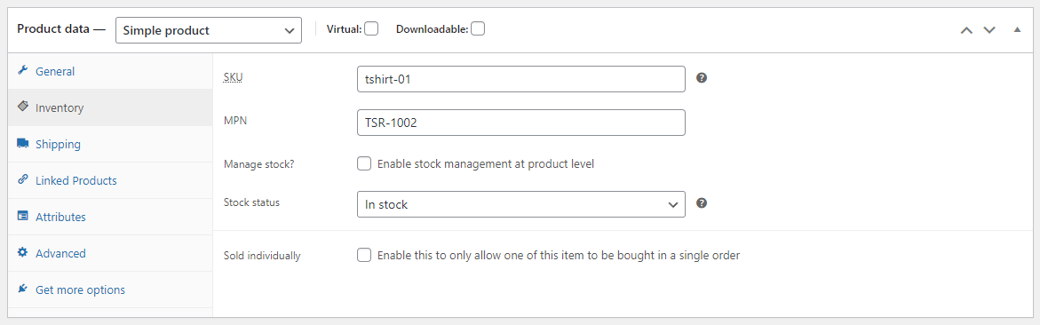 Adding MPN to WooCommerce - Backend - Simple Product