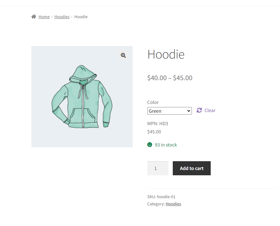 Adding MPN to WooCommerce - Frontend - Variation