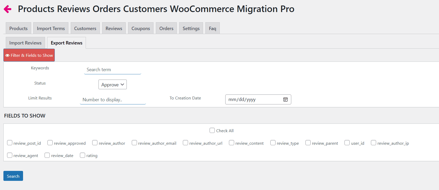 Reviews export options