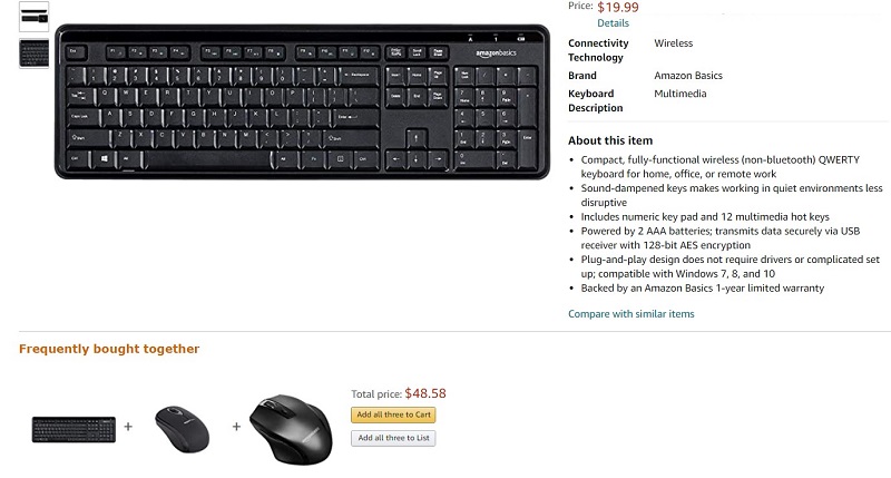 Amazon Cross-selling on keyboard