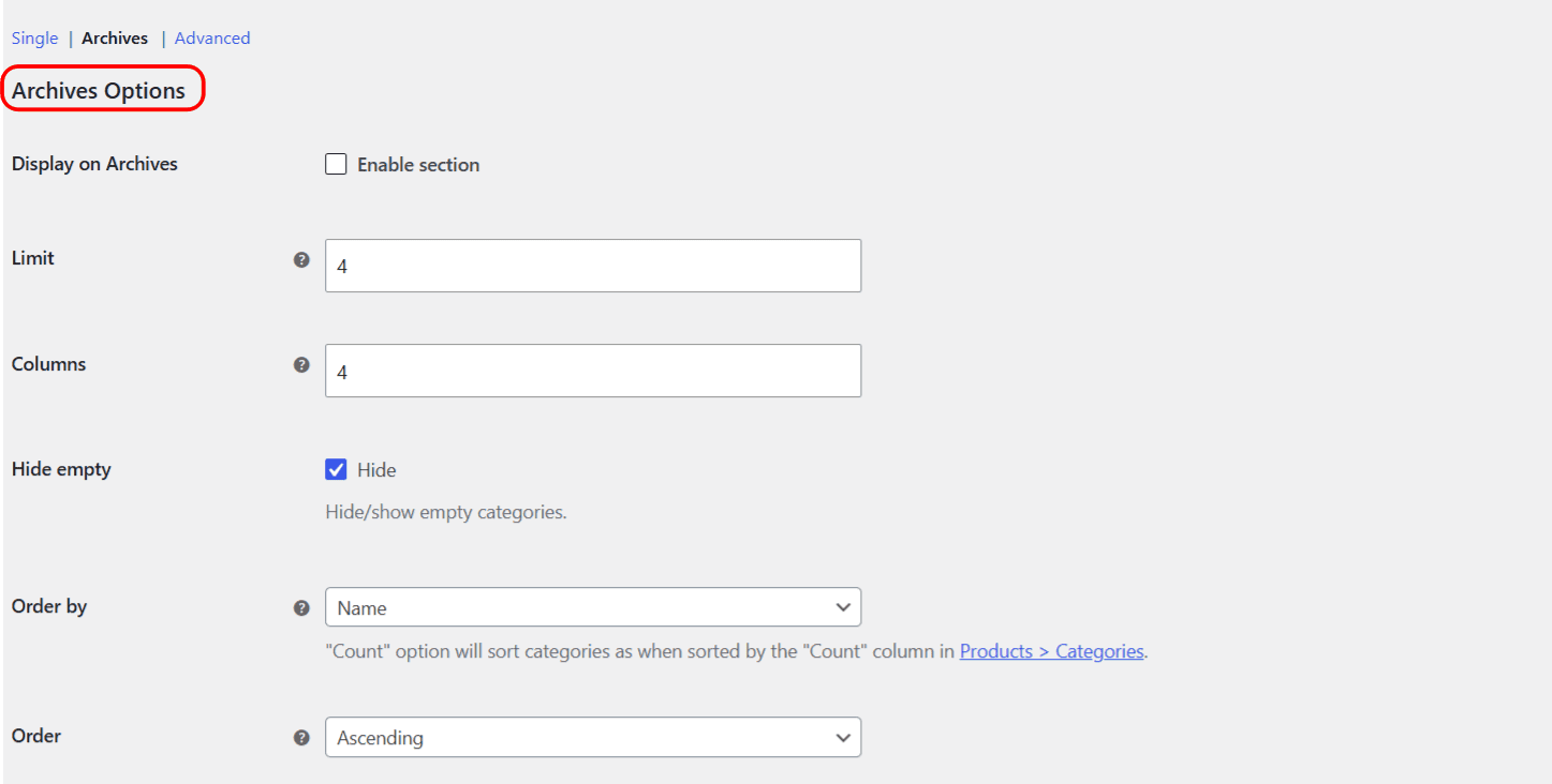 Archives Options for Related Categories for WooCommerce