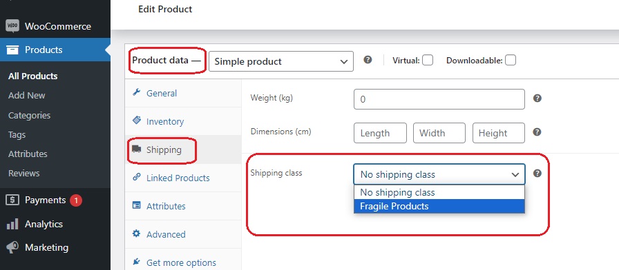 Assign Products to Shipping Classes 2