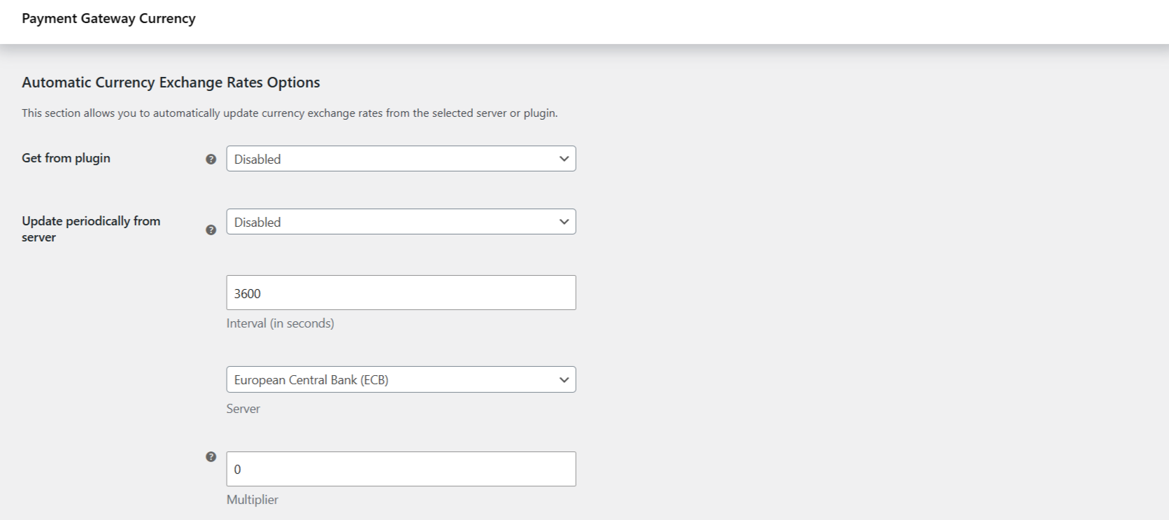 Automatic Currency Exchange Rates options