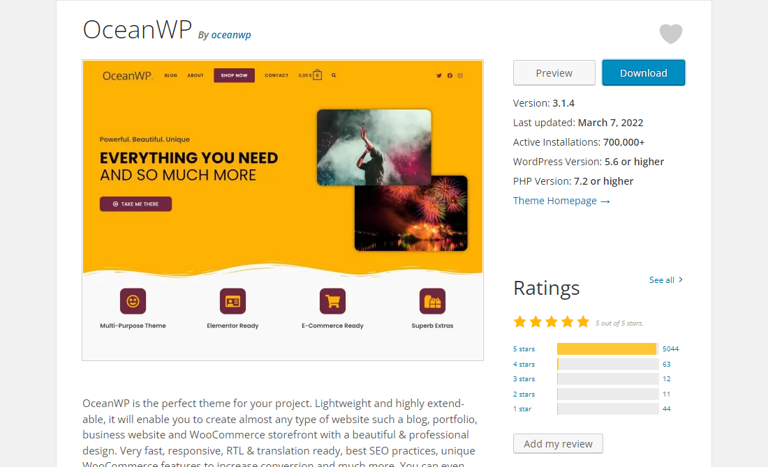 Best WooCommerce Themes - OceanWP Theme Reviews Section