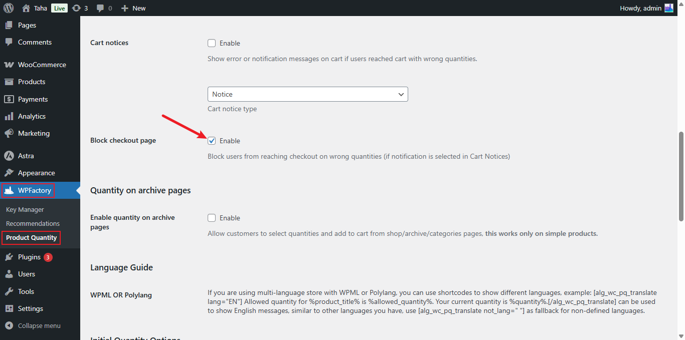 Block checkout page