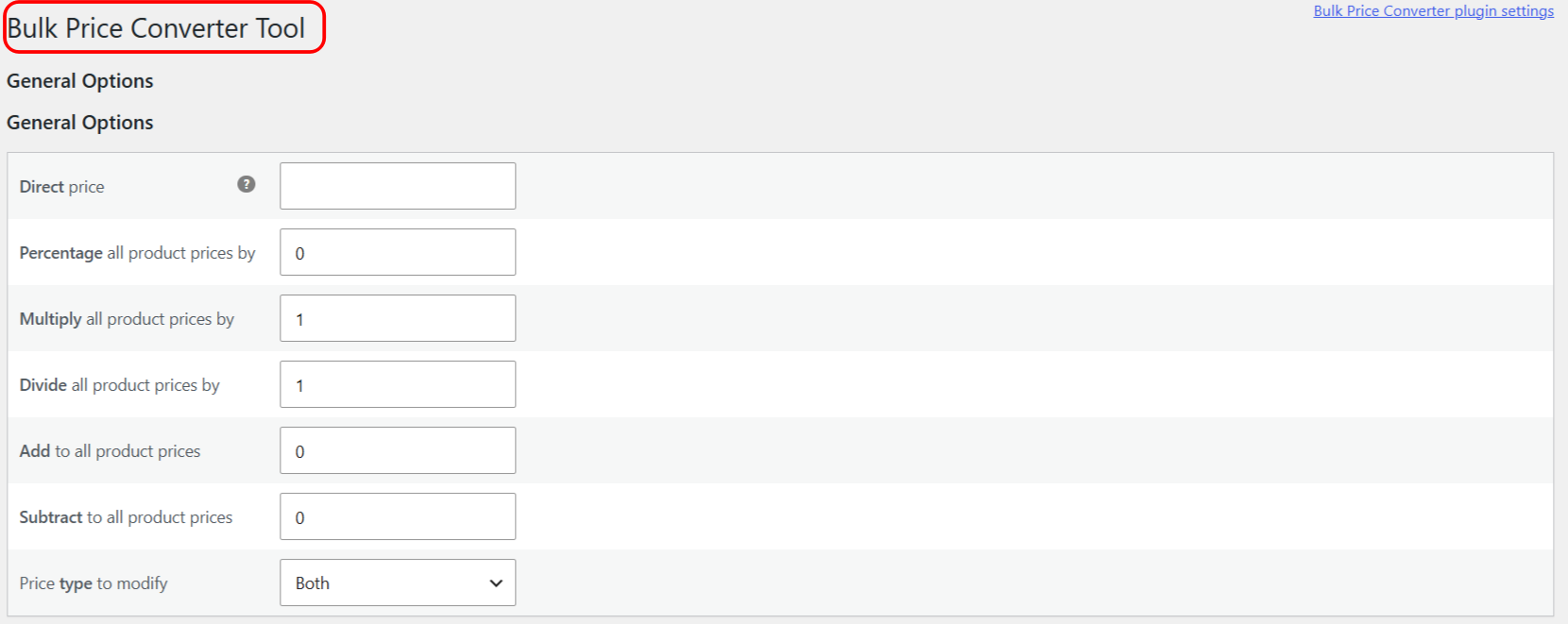 Final Price Correction options and the Preview and Change prices buttons