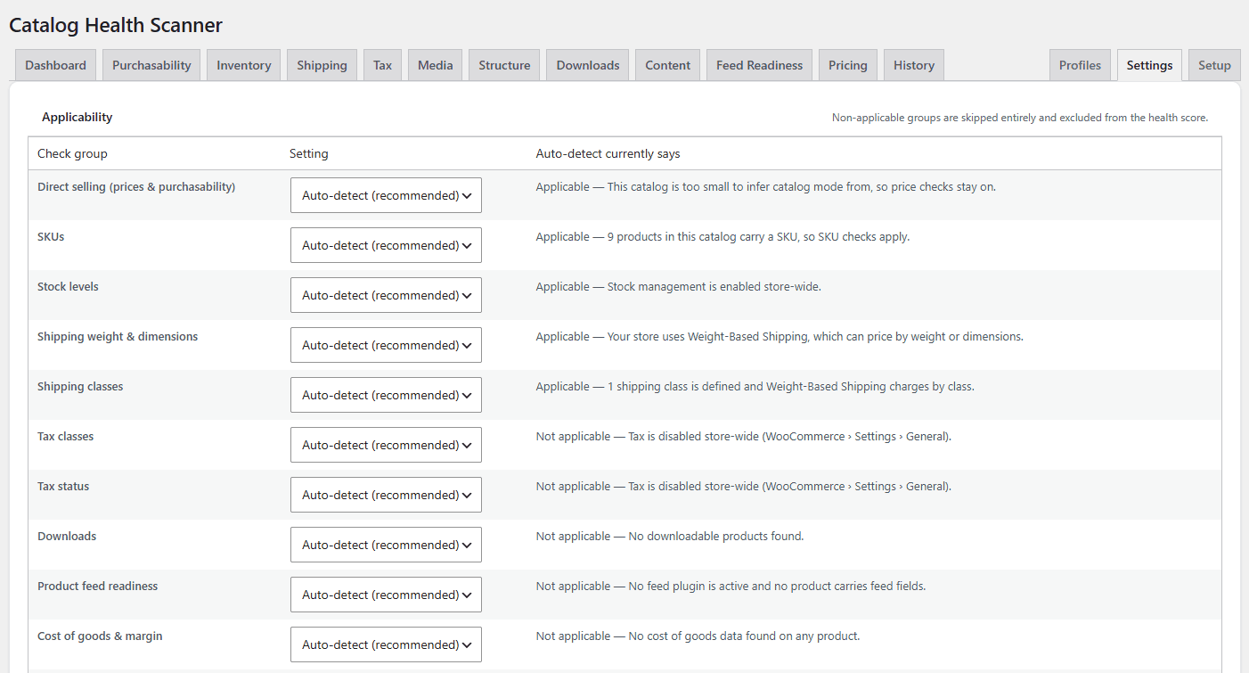 Applicability settings