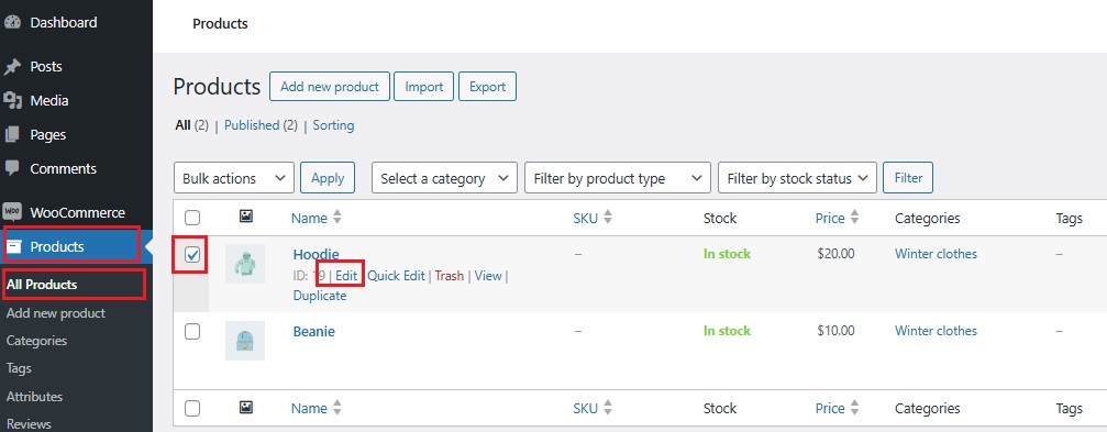 Change Price in WooCommerce - Step 1 Go to Your Product List