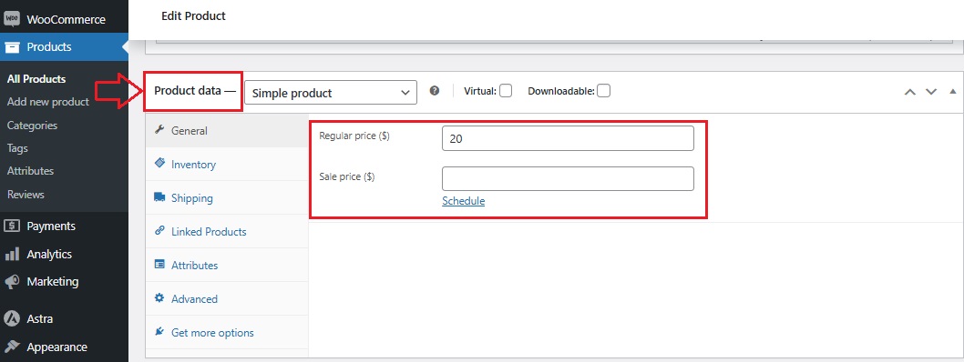 Change Price in WooCommerce - Step 3 Product Data Box