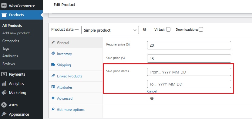 Change Price in WooCommerce - schedule sale price 2