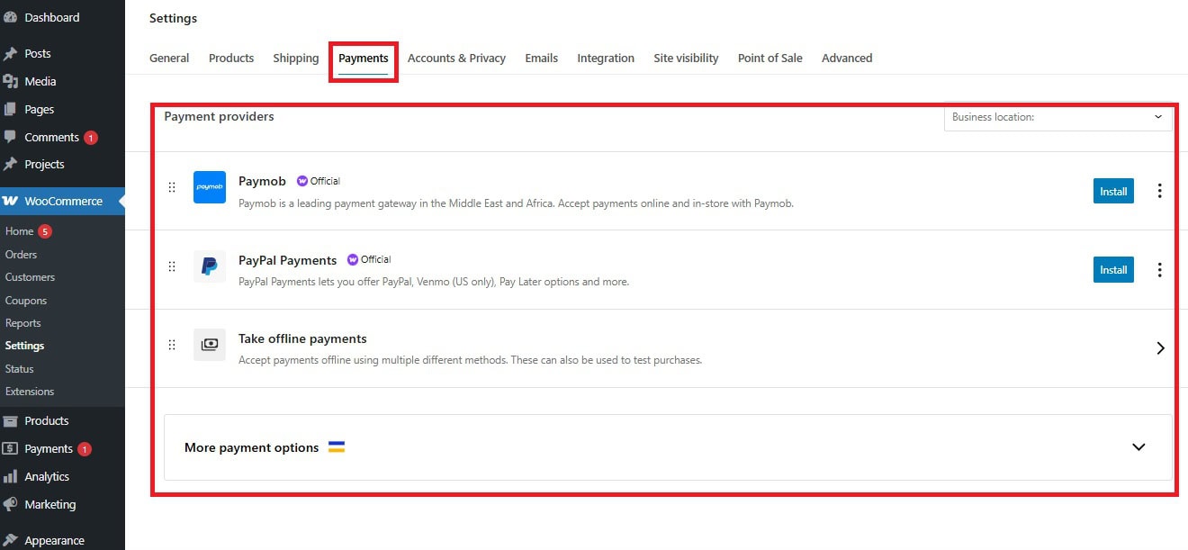 Choose a Payment Gateway in woocommerce