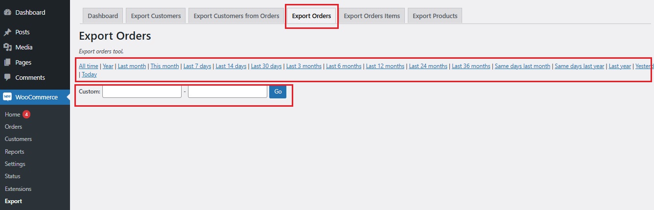 Choose the Date Range - WooCommerce Export Orders