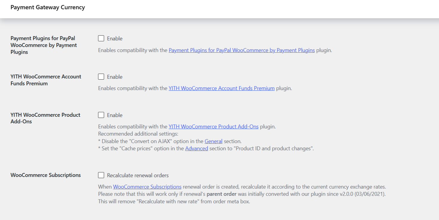 Convert Currency Compatibility options