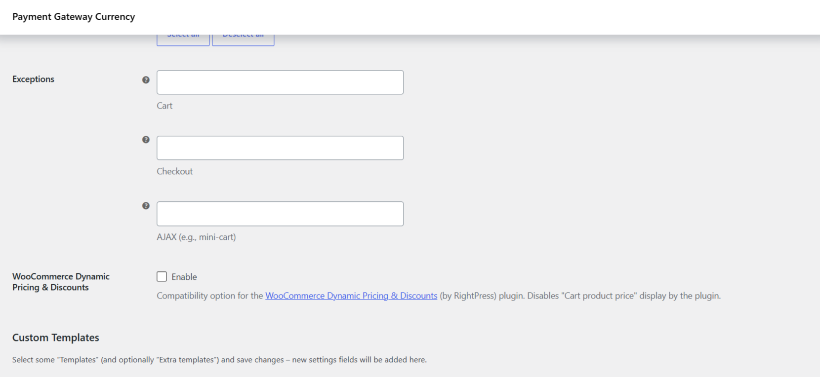 Convert Currency Frontend Info options