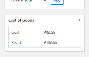 Cost of Goods for WooCommerce - Admin Order Meta Box - Order Page