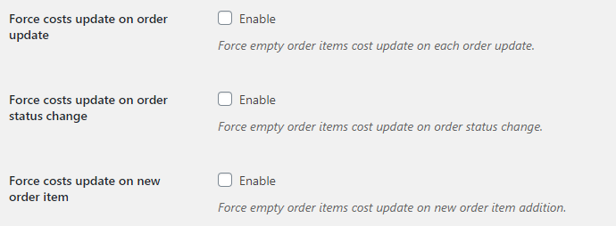 Cost of Goods for WooCommerce - Advanced - Force Costs Update