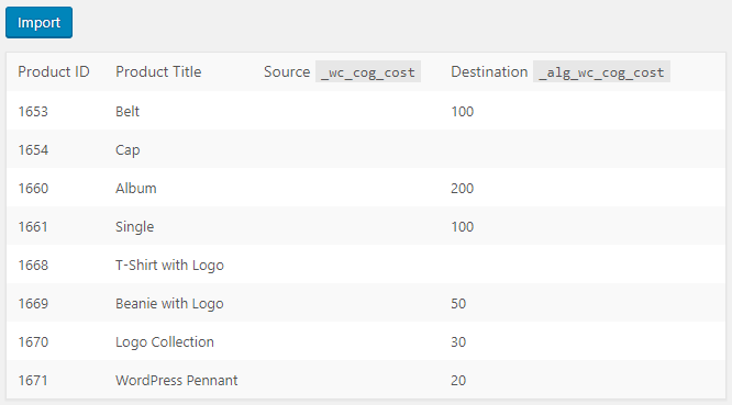 Cost of Goods for WooCommerce - Import Costs Tool