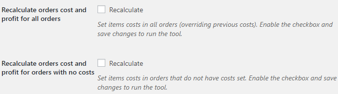 Cost of Goods for WooCommerce - Orders Tools Options