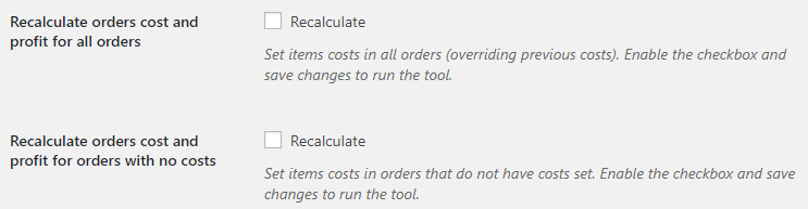 Cost of Goods for WooCommerce - Orders Tools Options
