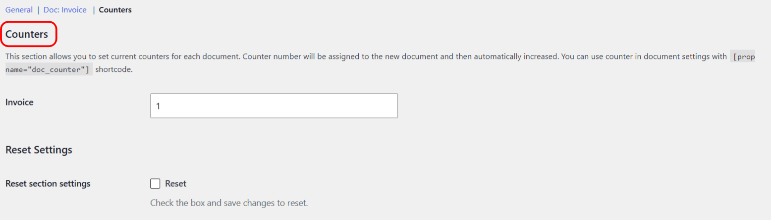PDF Invoicing counters section
