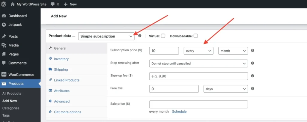 Creating Subscription Products-Simple Subscription- Recurring Payments in WooCommerce 2