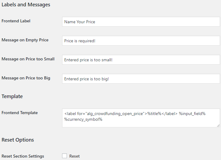 Crowdfunding for WooCommerce - Open Pricing Options