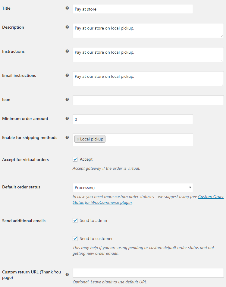 Custom Payment Gateways for WooCommerce - Gateway Settings