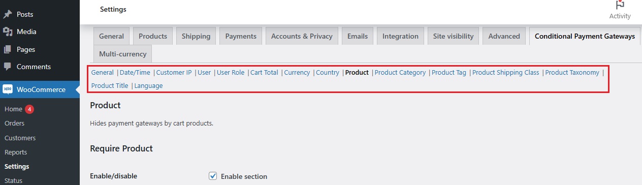 Customizing Payment Restrictions by Condition WooCommerce