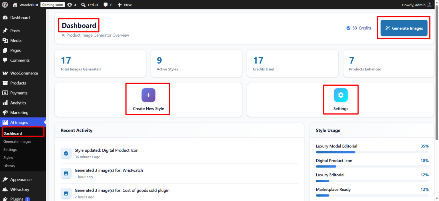 AI Product Image Generator - Dashboard