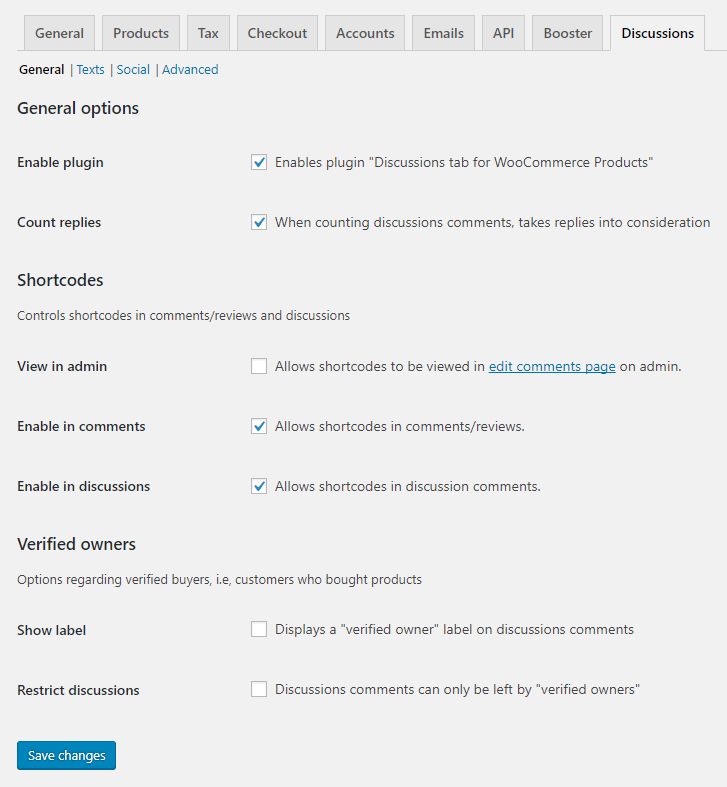 Discussions Tab for WooCommerce - Admin - General Section