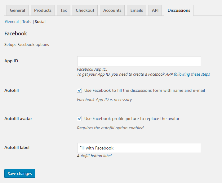 Discussions Tab for WooCommerce - Admin - Social Section