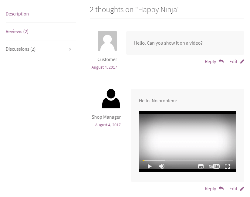 Discussions Tab for WooCommerce - Frontend - Video Shortcode