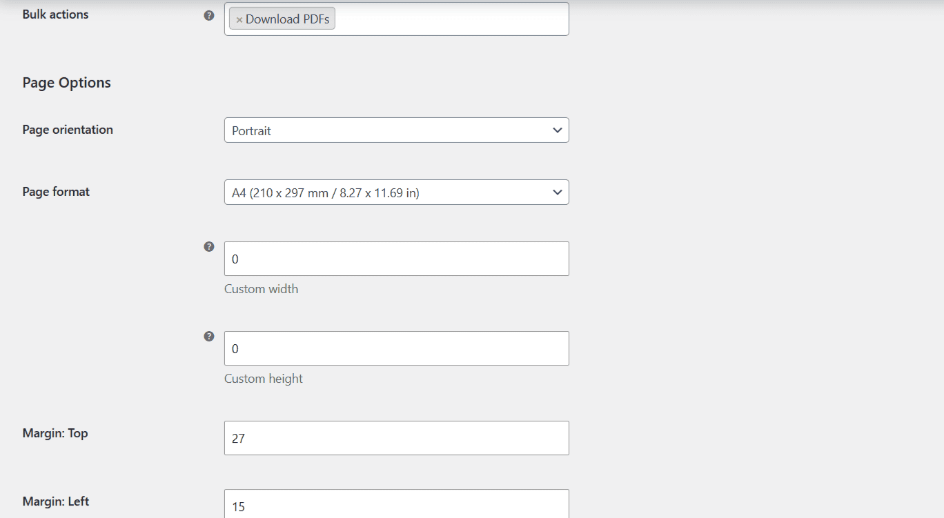 Invoice document page options