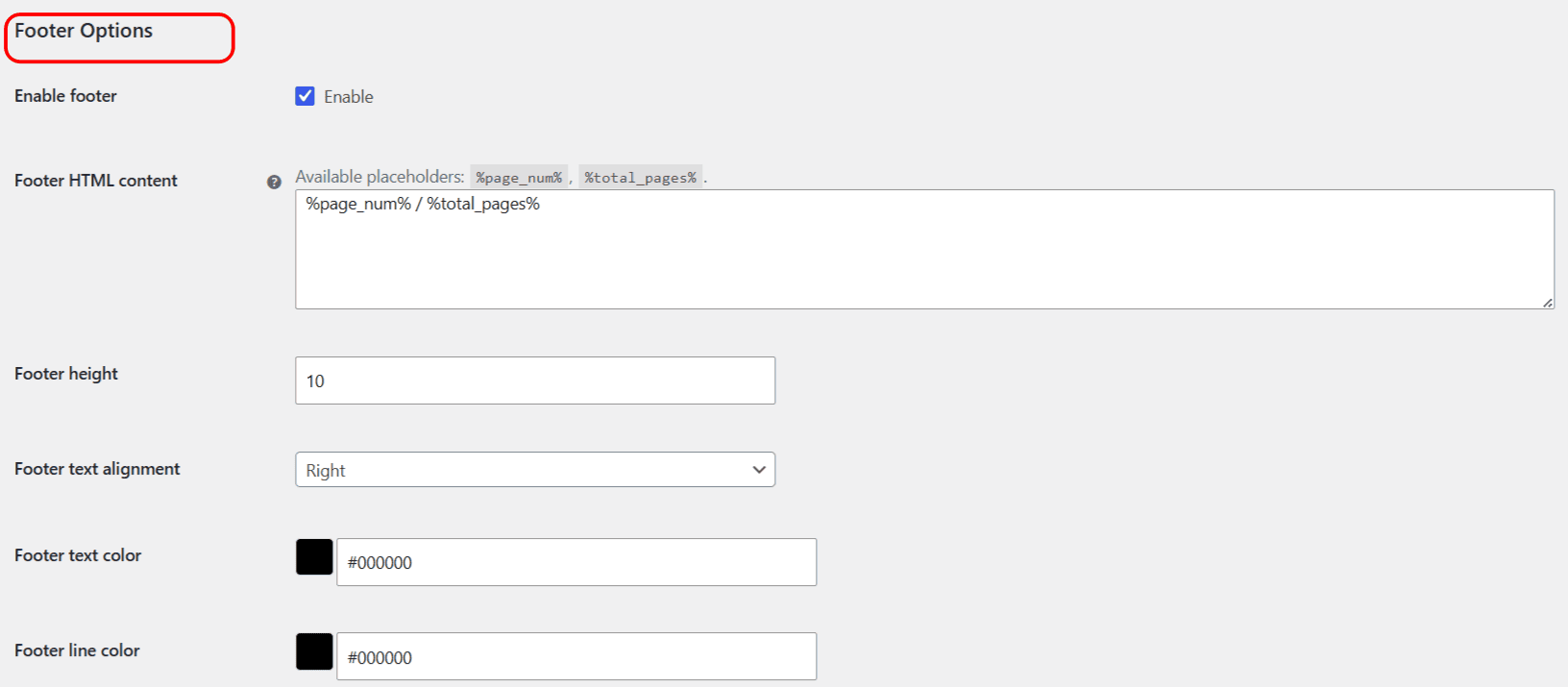 Invoice document footer options