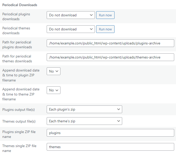 Download Plugins and Themes from Dashboard - Periodical Downloads