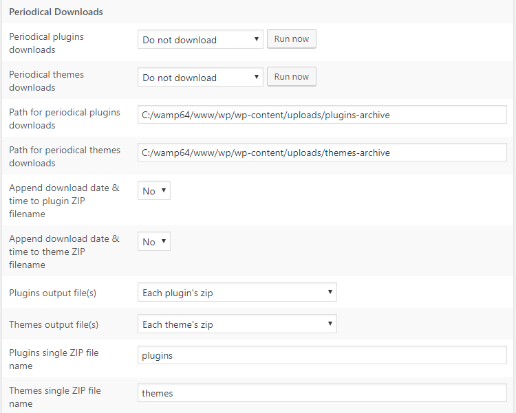 Download Plugins and Themes from Dashboard - Periodical Downloads