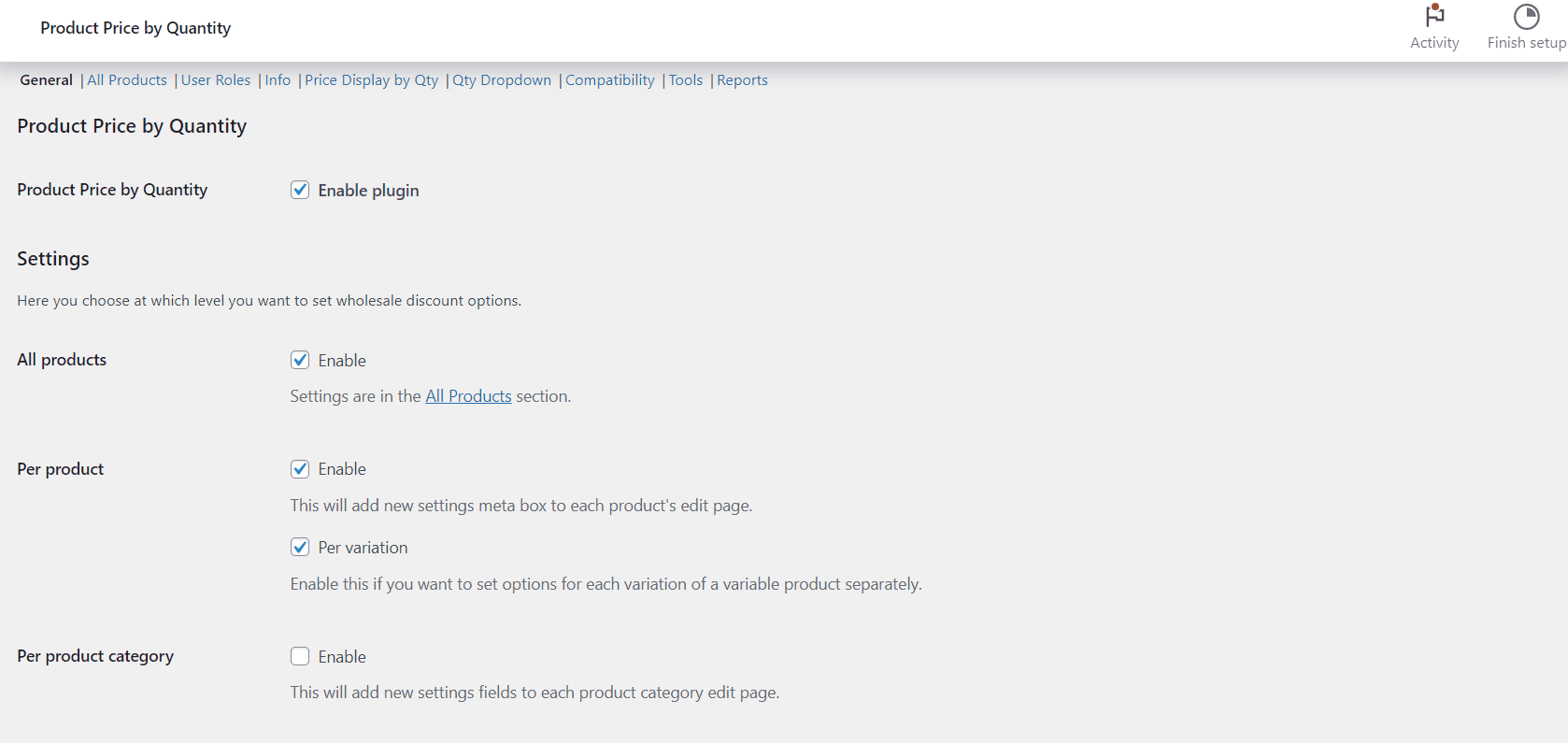 General plugin settings