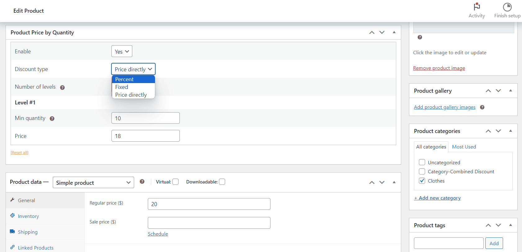 Per-product tier settings in wp-admin