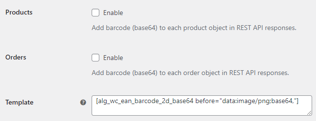 EAN and Barcodes for WooCommerce - Barcodes - REST API Options
