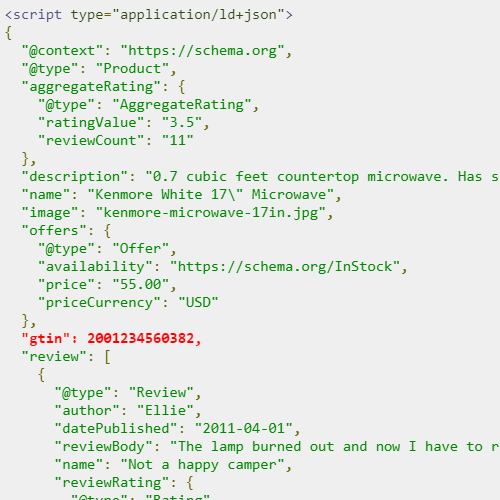 GTIN and barcode in product schema