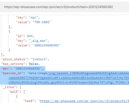 EAN and barcode in WooCommerce REST API response
