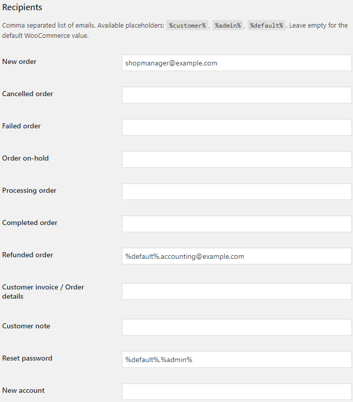 Email Recipients for WooCommerce - General Options