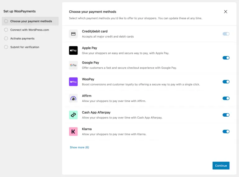 Enable the payment methods you want to offer