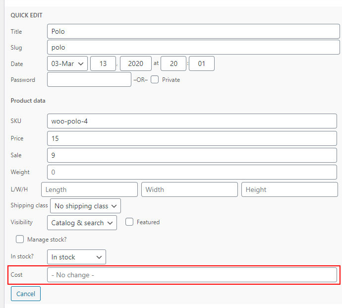 Essential WooCommerce Accounting Tips - Cost of Goods - Quick edit