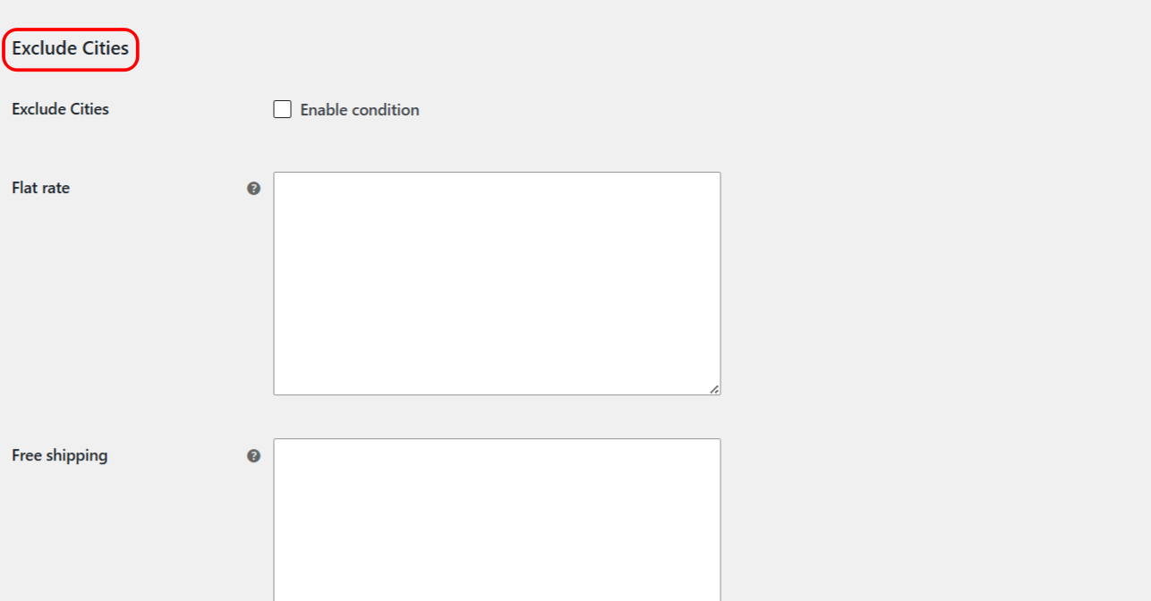 Exclude Cities condition settings in Conditional Shipping for WooCommerce