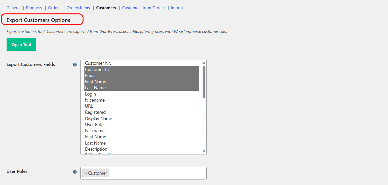 Export WooCommerce customer fields