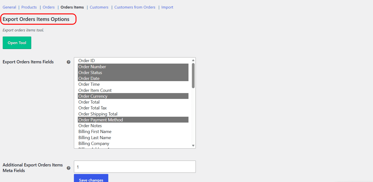 Export WooCommerce order item fields