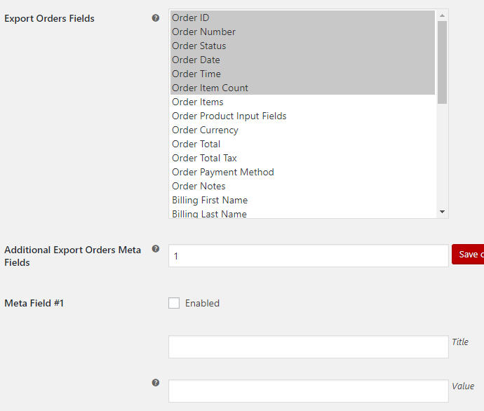 Export WooCommerce - Admin Settings - Export Orders Options